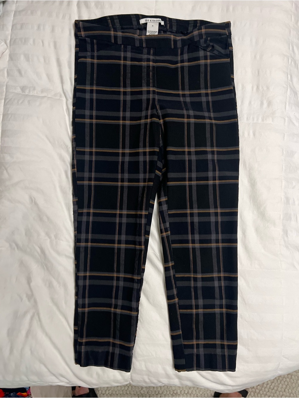Zac & Rachel Black Plaid Ankle Pants with Tan and Gray Stripes
